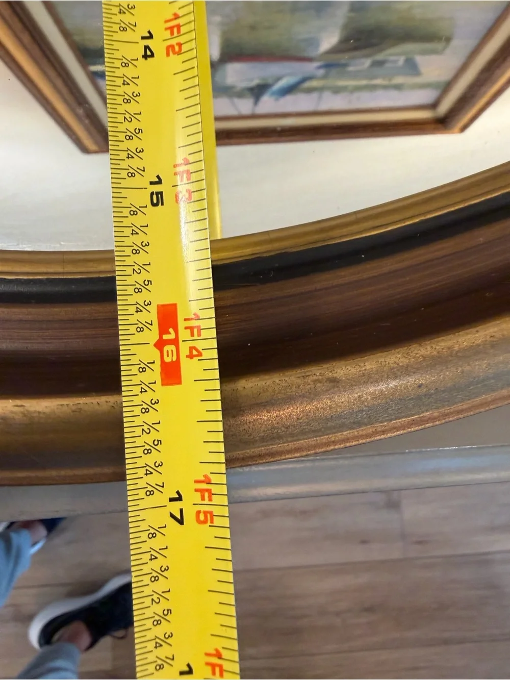 Antique Victorian Walnut Wooden Oval Wall Mirror 21x17” Gold Detail Deep Frame